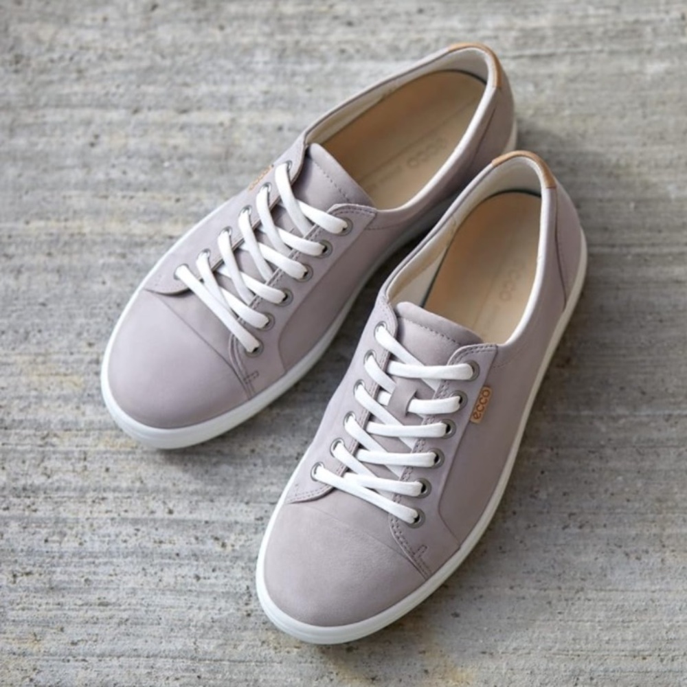 ECCO womens Soft 7 Tie Leather Fashion Sneaker. Grey Rose Nubuck. Size 39